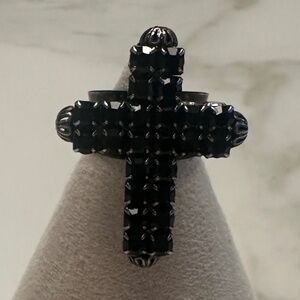 DANNY POLLAK - Bold black and clear crystal cross statement ring